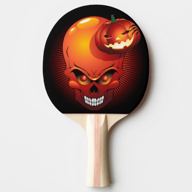 Pala De Ping Pong Calavera de Halloween y calabaza (Anverso)