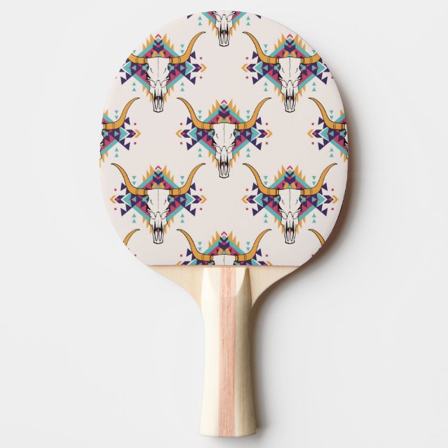 Pala De Ping Pong Calavera de toros tribales: Boho Seamless (Anverso)