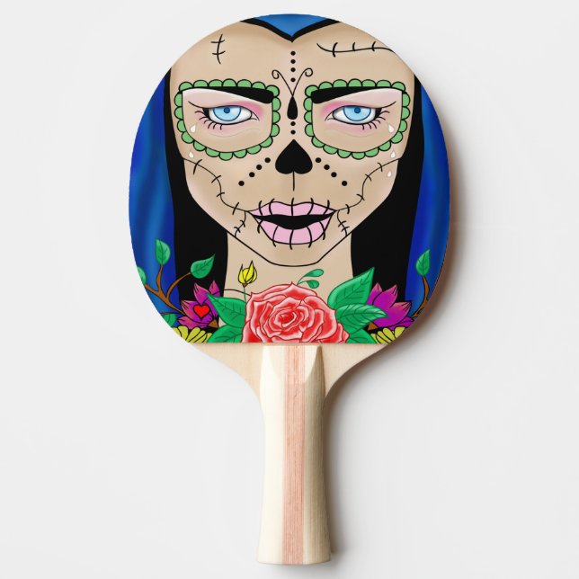 Pala De Ping Pong Calavera femenina con rosas (Anverso)