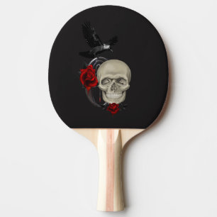 Pala De Ping Pong Calavera gótica con Rosa y raven