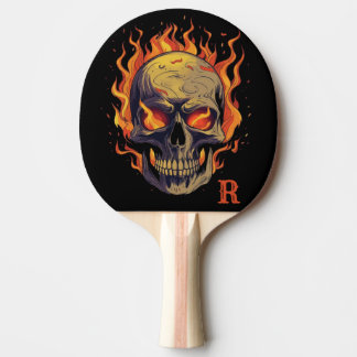 Pala De Ping Pong Calavera Gótica Oscura en Llamas Monograma Inicial