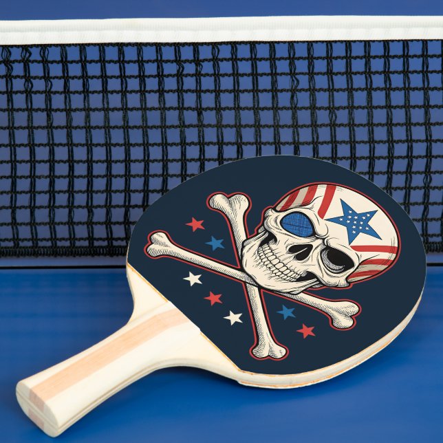 Pala De Ping Pong Calavera patriótica y bandera de los Estados Unido (in situ)