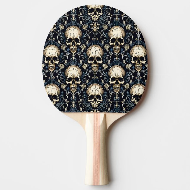 Pala De Ping Pong Calaveras de gótico con flor azul (Anverso)