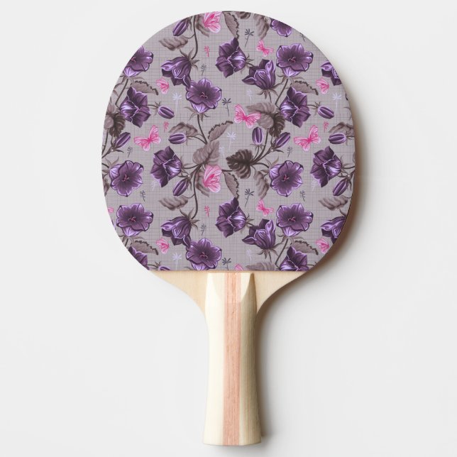 Pala De Ping Pong campanas de mano violetas y modelo de mariposas (Anverso)