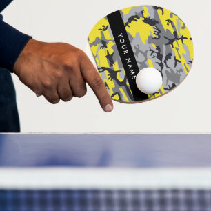 Pala De Ping Pong Camuflaje amarillo y gris Tu nombre personaliza