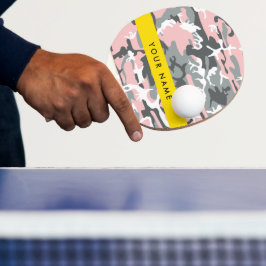 Pala De Ping Pong Camuflaje rosa y gris Tu nombre Personaliza