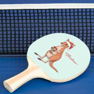 Pala De Ping Pong Canguro personalizado con sombrero de Santa Navida