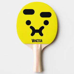 Pala De Ping Pong Cara Amarilla Confundida y Malhumorada con Nombre