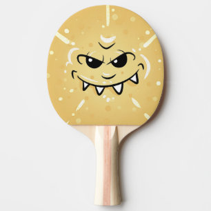 Pala De Ping Pong Cara amarilla divertida con sonrisa disimulada