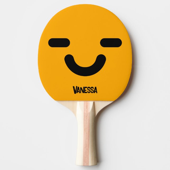 Pala De Ping Pong Cara Complacida Naranja con Nombre (Anverso)