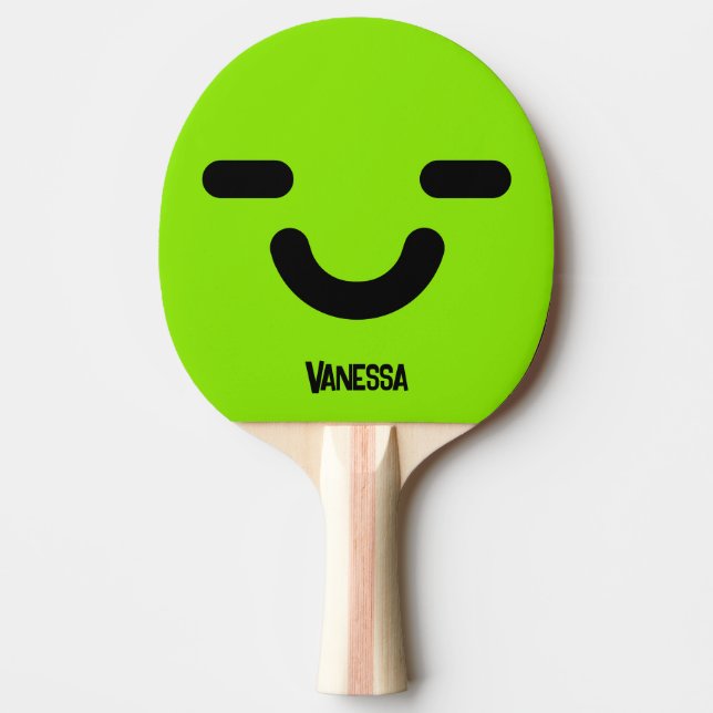 Pala De Ping Pong Cara Complacida Verde con Nombre (Anverso)