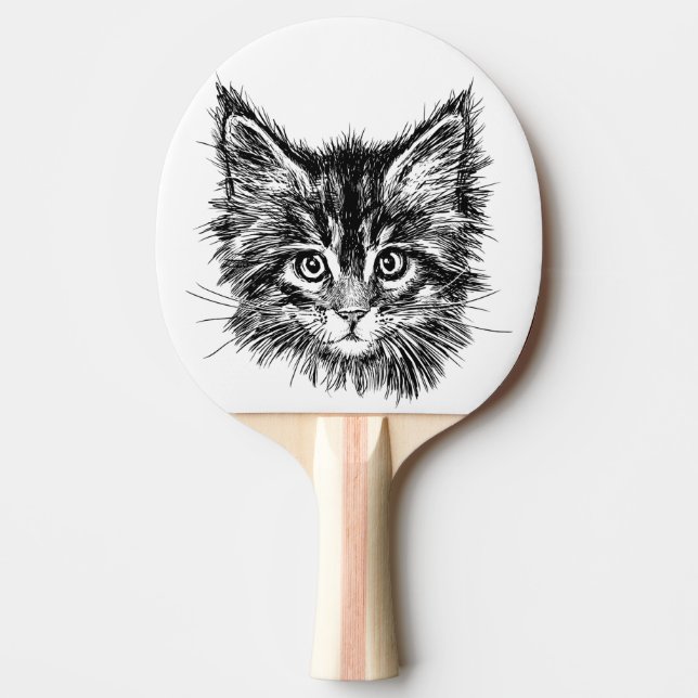 Pala De Ping Pong Cara de gatito negro y blanco (Anverso)