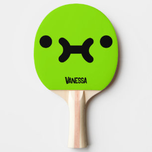 Pala De Ping Pong Cara de Malhumor Adorable Verde con Nombre