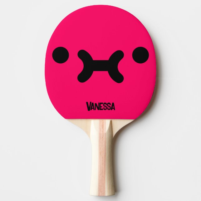 Pala De Ping Pong Cara de Malhumor Rosa con Nombre (Anverso)