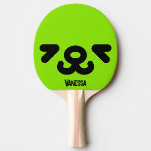 Pala De Ping Pong Cara de Perrito Feliz Verde con Nombre