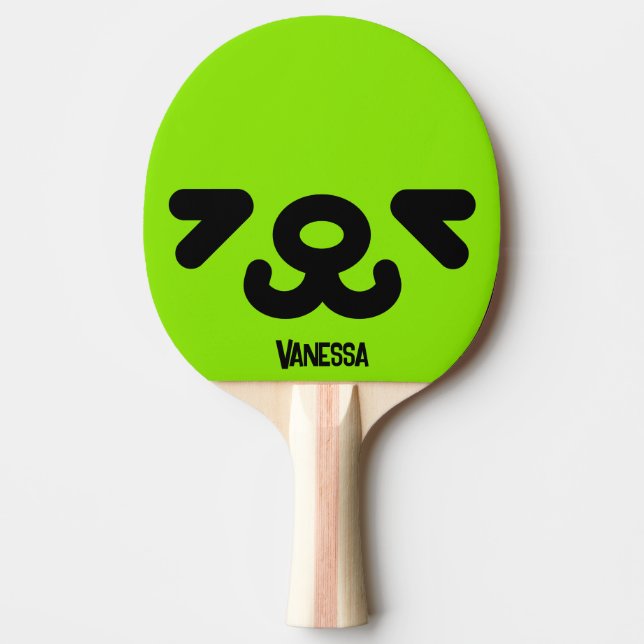 Pala De Ping Pong Cara de Perrito Feliz Verde con Nombre (Anverso)