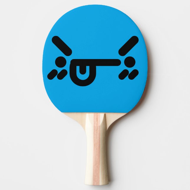 Pala De Ping Pong Cara Enojada Traviesa Azul (Anverso)