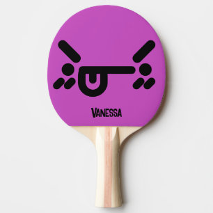 Pala De Ping Pong Cara Enojada Traviesa Morada con Nombre