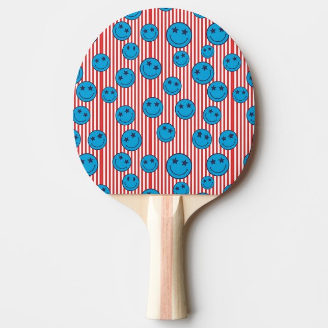 Pala De Ping Pong Cara sonriente retro patriota (Anverso)