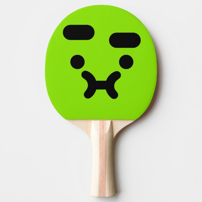 Pala De Ping Pong Cara Verde Confundida y Malhumorada (Anverso)
