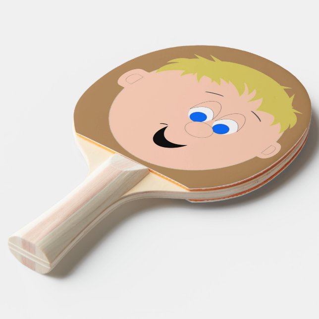 Pala De Ping Pong Carácter de pelo rubio Cara de niños pequeños (Ángulo frontal)