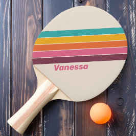 Pala De Ping Pong Caramelo Antiguo con Rayas de Arcoíris y Nombre