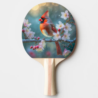 Pala De Ping Pong Cardenal masculino en flor de cerezo a la luz de l