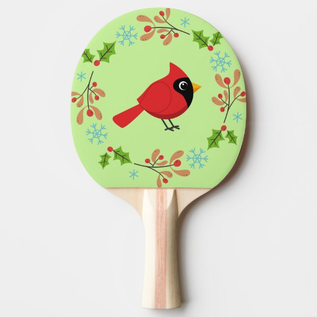 Pala De Ping Pong Cardenal rojo Personalizado con flores (Anverso)