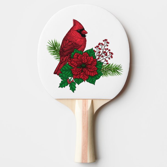 Pala De Ping Pong Cardenales rojos sobre decoración de Navidades (Anverso)