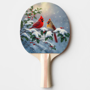 Pala De Ping Pong Cardenales rojos y acebo en la nieve