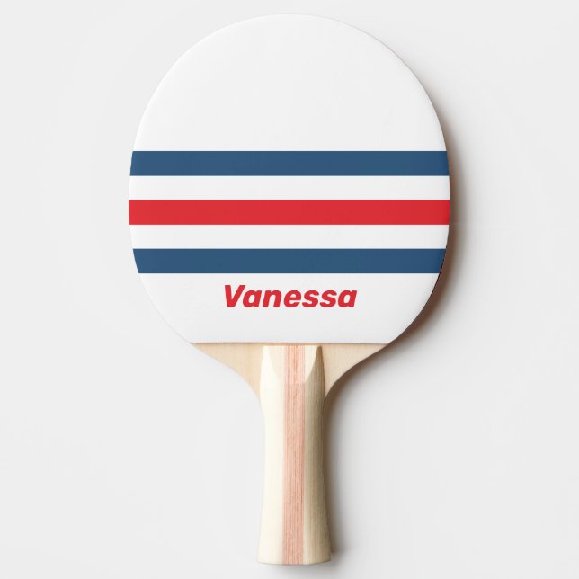 Pala De Ping Pong Cartero Nostálgico a través de franjas con nombre (Anverso)