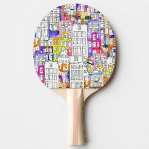 Pala De Ping Pong Casas de Amsterdam: Patrón Seamless de acuarela