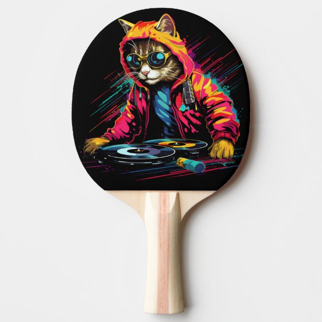 Pala De Ping Pong Cat Neon DJ con audífonos (Anverso)