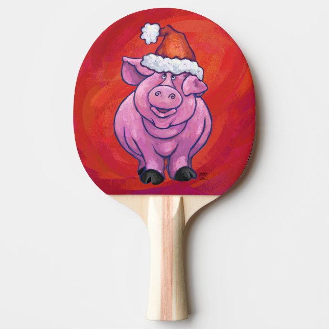 Pala De Ping Pong Cerdo en Santa Hat en rojo (Anverso)