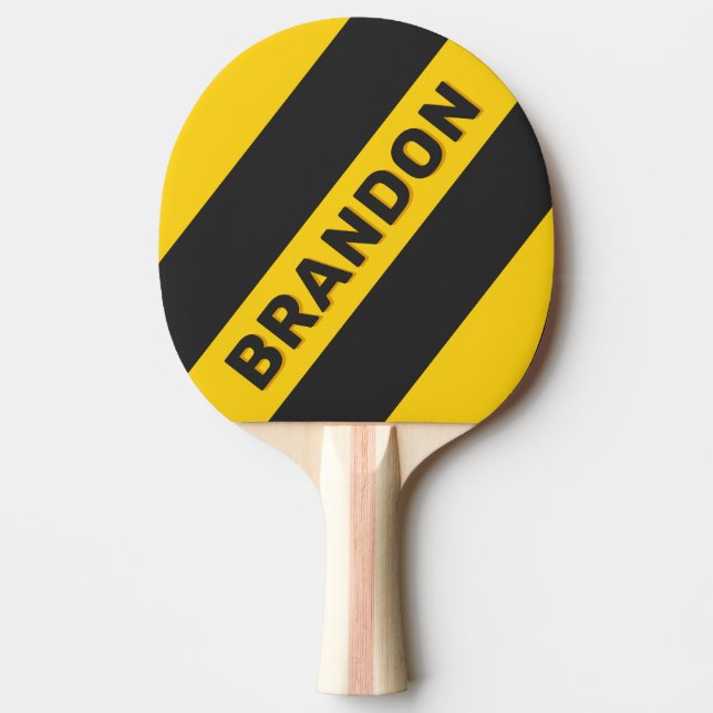 Pala De Ping Pong Chaleco Amarillo Retro Tres Franjas Negras con Nom (Anverso)
