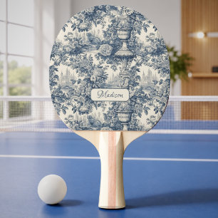 Pala De Ping Pong Chic floral vintage Monograma azul toile de jouy