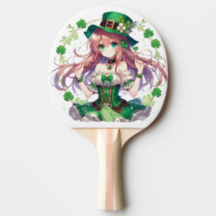 Pala De Ping Pong Chica de anime del trébol del Día de San Patricio