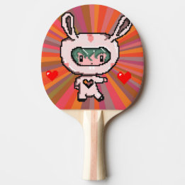 Pala De Ping Pong Chica de conejito lindo naranja de arte de 8 bits