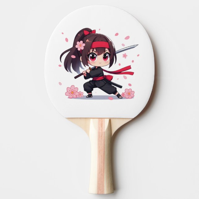 Pala De Ping Pong Chica de la floración guerrera de ninja (Anverso)