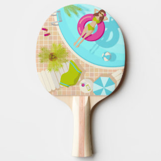 Pala De Ping Pong Chica de la piscina en la playa de verano de bikin