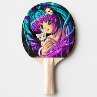 Pala De Ping Pong Chica de Manga del gatito y de la coleta