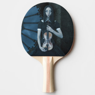 Pala De Ping Pong Chica gótico victoriano sostiene violín oscuro fan