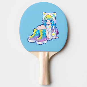 Pala De Ping Pong Chica orejona de gato estrella arcoíris Kawaii