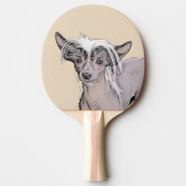 Pala De Ping Pong Chinese Crested Hairless Painting Original Dog Art (Anverso)