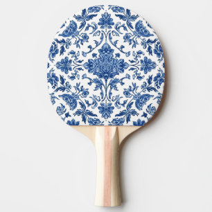 Pala De Ping Pong Chinoisería Floral Azul Acuarela Blanca
