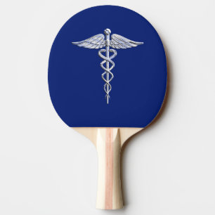 Pala De Ping Pong Chrome como Caduceus Símbolo médico Navy Deco azul