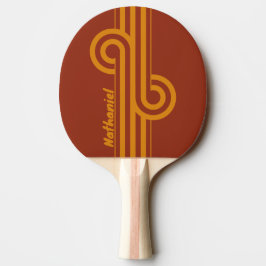 Pala De Ping Pong Ciclo de doble franja de naranja retro con nombre