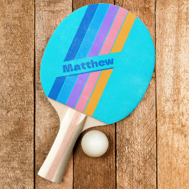 Pala De Ping Pong Cielo Oceánico Neon de los 80 Acongojado con Nombr