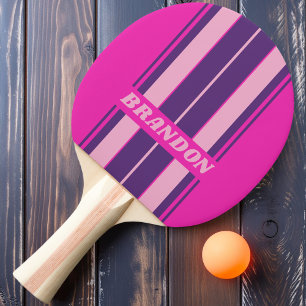 Pala De Ping Pong Cielo Retro Rosa Tablón Rayas con Nombre