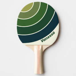 Pala De Ping Pong Cinco Franjas Circulares Retro Verdes con Nombre